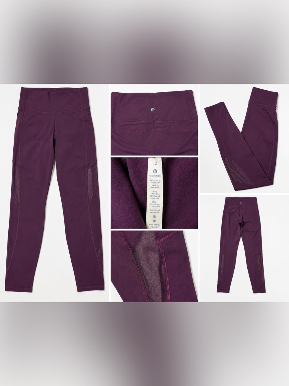 lululemon athletica high rise mesh panel Plum Purple Leggings